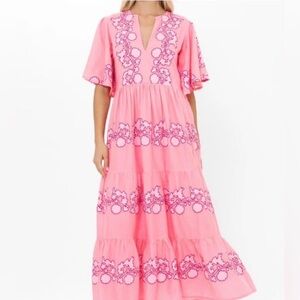 GORGEOUS! NWT Tuckernuck Oliphant Pink Embroidered Dress Sz L 8 10 12